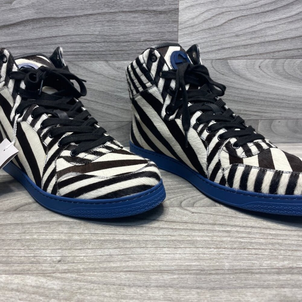 Gucci Men’s Zebra Calf Hair High-Top Sneakers Sz 10.5 – Style 353412 – w/ Box - Picture 4 of 11
